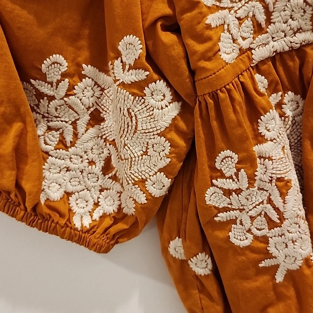 Embroidered Rust Kids One Piece - Picture 2 of 5